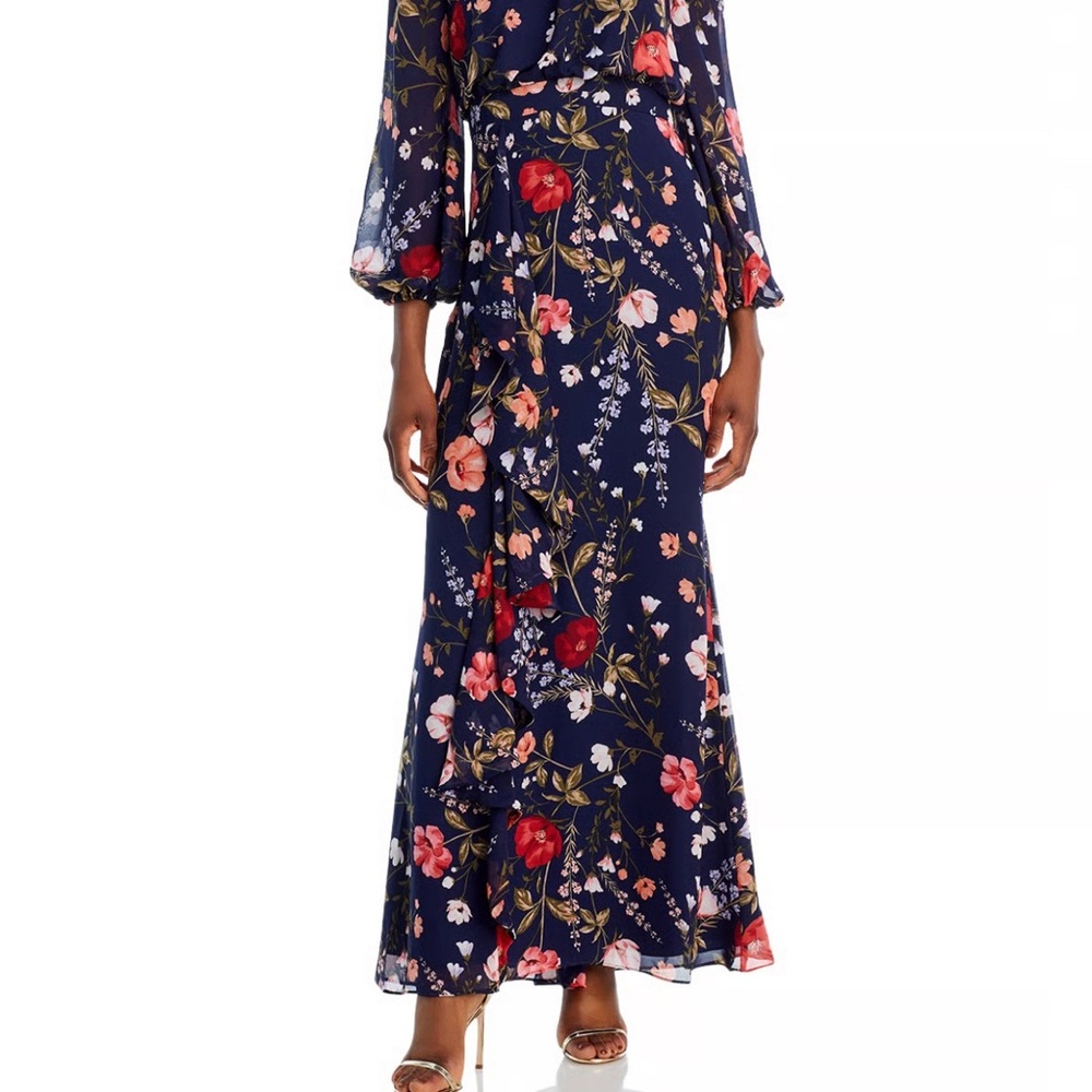 Eliza J Navy Floral Long Sleeve Dress